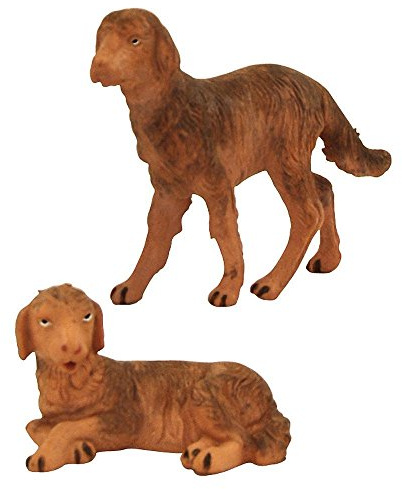 Fontanini by Roman Inc., Set of 2 Dogs, 5 Animals Collection, Nativity Figure and Accessories, Hand Sculpted and Painted