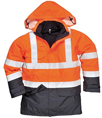 Portwest S779 Bizflame Rain Hi-Vis Constrast FR Jacket Waterproof PU Coated | Orange/Navy, Small, EN ISO 20471 Class 3, EN 1149-5, EN 343, Fleece Lining, Detachable Lining, Two-Way Zip, Breathable Fabric