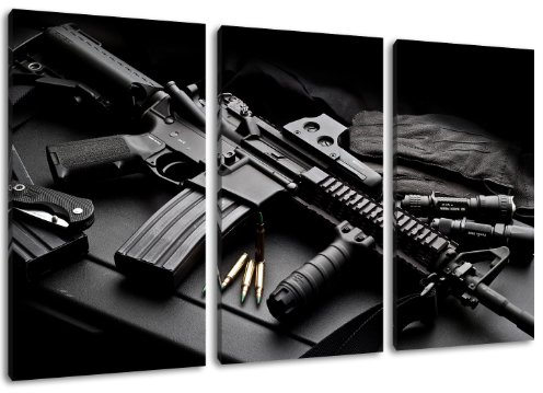 Dark Waffe 3-Teilig auf Leinwand, Gesamtformat: 120x80 cm fertig gerahmte Kunstdruckbilder als Wandbild - Billiger als Ölbild oder Gemälde - KEIN Poster oder Plakat