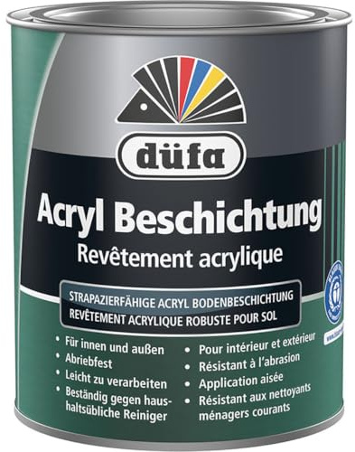 düfa Acryl Beschichtung 750ml Bodenbeschichtung Abriebfest Seidenglänzend │ Innen- und Außenbereich (RAL 7000 Fehgrau)