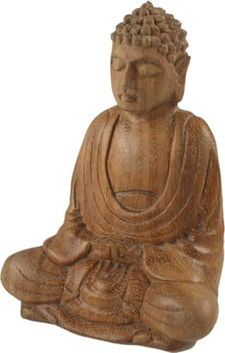 Holzbuddha, Buddha Statue, handgearbeitet, Dhyana Mudra, 11 cm, Design 2 | Handgeschnitzter Buddha aus Suarwood, einzigartig, für Meditation, Erleuchtung, positive Lebensausrichtung.