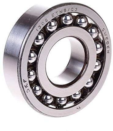SKF 1306 ETN9/C3 Double Row Self-Aligning Bearing, ABEC 1 Precision, Open, Plastic Cage, C3 Clearance, Metric, 30mm Bore, 72mm OD, 19mm Width
