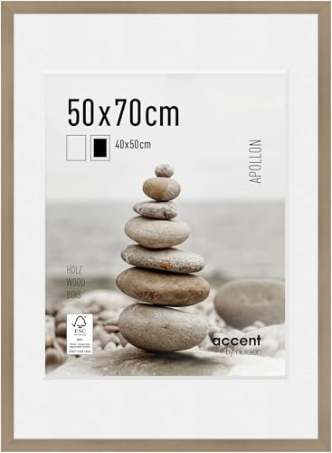 accent by nielsen Bilderrahmen mit Passepartout, 50 x 70 cm, Holz, Silber, Posterrahmen zum Aufhängen im Hoch- & Querformat, Echtglas, Apollon