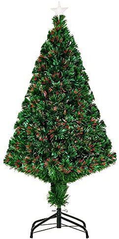 HOMCOM Árbol de Navidad 120cm Artificial Árboles de Abeto con Soporte Fibra Óptica Brillante Multicolor Ignífugo