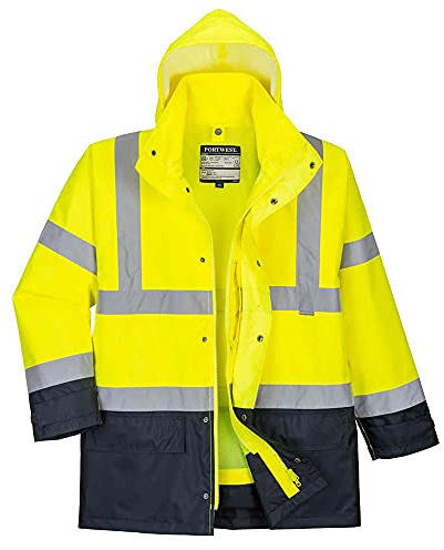 Portwest S768 Hi-Vis 5-in-1 Contrast Executive Jacket Long Sleeve Crew Neck | Yellow/Navy, X Large, EN ISO 20471 Class 3, EN 343 Class 3:1, EN 342, Regular Fit, Reflective Tape, Hook and Loop Cuffs