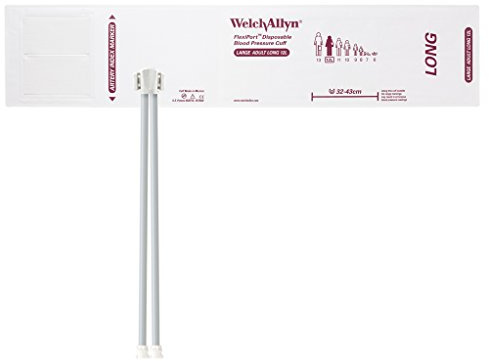 Welch Allyn SOFT-12L-2MQ-1 FlexiPort Cuff, Large Adult Long, Disposable, Soft, Two-Tube, Locking (Pack of 20)