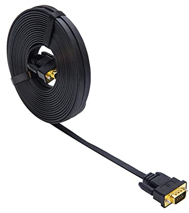 DTECH 25ft Ultra Thin Flat Type Computer Monitor VGA Cable Standard 15 Pin Male to Male Connector SVGA Wire 25 Feet - Black