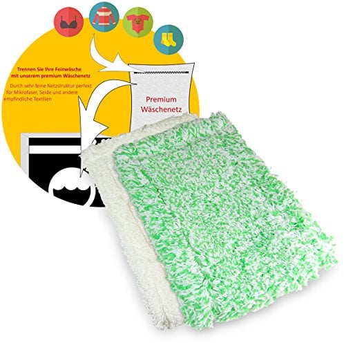 Jemako Bodentuch Set grüne Faser lang und weiss kurze Faser 42cm für glatte und glänzende Böden sowie Kunststoffböden inkl. Wäschenetz