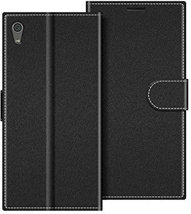 COODIO Handyhülle für Sony Xperia XA1 Handy Hülle, Sony Xperia XA1 Hülle Leder Handytasche für Sony Xperia XA1 Klapphülle Tasche, Schwarz