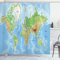 ABAKUHAUS Weltkarte Duschvorhang, Topographische Bildung, mit 12 Ringe Set Stielvoll Modern, 175x200 cm, Grün Blau