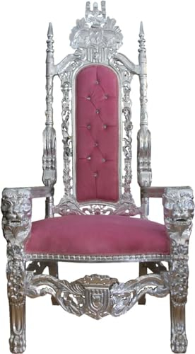Casa Padrino Barock Thron Sessel Rosa/Silber mit Bling Bling Glitzersteinen Königssessel- Hochzeitssessel - Riesensessel
