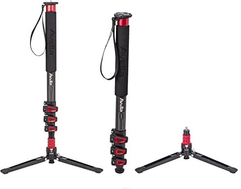 Avella A324D - Monopiede video da 67 pollici, in alluminio, 4 sezioni, con piedini per treppiede, compatibile con videocamere DSLR
