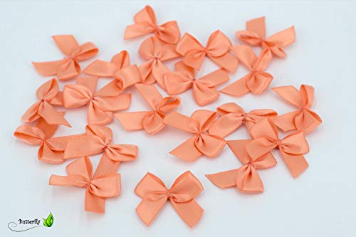 20 Stück Satinschleifen 2,5x3cm Deko Schleifen für Hochzeit Taufe Kommunion Applikation Streudeko einfarbig apricot - lachs