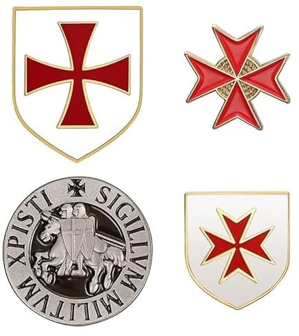 BOBIJOO Jewelry - Lot 4-er set anstecker, Orden Templer Siegel Kreuz-Wappen Rot