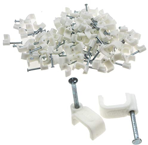 Blanco 100 x 9 mm Plano Cable Clips para 1.5mm2 Gemelo & Tierra Cables [9mm (1,5mm2 T&E)]