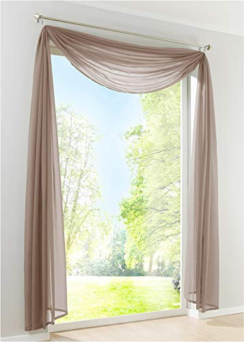 Yaland Voile Transparenter Freihandbogen einfarbig Uni Querbehang Wohnzimmer Gardinenschals (BxH 140x400, Hellbraun) 1 Stück
