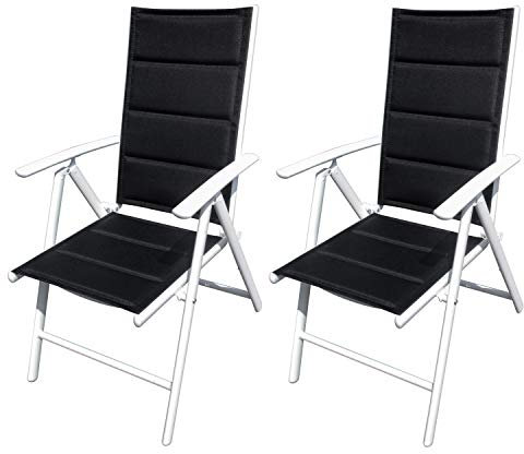 RedNeck AsVIVA Gartenstühle 2er Set Weiß I Rostfreier Aluminium-Gartenstuhl I Integrierter Klappmechanismus I 7-Fach verstellbare Rückenlehne I PVC & Polyester Sitzkissen I 68 x 57 x 110 cm