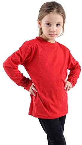 GW CLASSY OUTFIT Girls Boys Plain Long Sleeve School Basic Top School Cotton Kids T-Shirt Tops Crew Neck Uniform Jumper (Red, 5-6 Years)