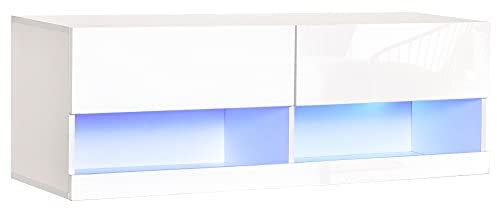 HOMCOM High Gloss TV Stand Cabinet with LED Lights, Wall Mount Media Unit for TVs up to 42 Inch for Living Room Bedroom