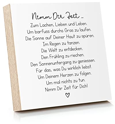 ARTFAVES® Holzbild mit Spruch - Nimm Dir Zeit zum Lachen, Lieben und Leben | Deko Geschenk zum Thema Glück/Leben/Größe: 14,8 x 14,8 cm