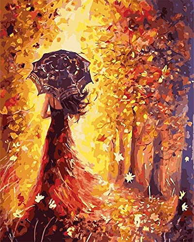 ARTNAPI Malen nach Zahlen Erwachsene mit Rahmen | DIY Handgemalt | Mädchen im roten Kleid | Kit für Anfänger und Erwachsene | Set inklusive Acrylfarben & Pinsel | 40x50cm Leinwand | Ideal als Geschenk