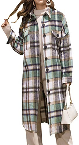 EFOFEI Femme Manteau Tartan Manteau D'hiver Polaire Veste Thermique Flanelle Chemises à Carreaux Classiques Tenue De Loisirs Avec Poches Vert XXL