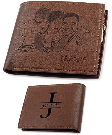 RolaOnly Männer Geldbörse mit Namen Foto Gravur Personalisiert Geldbeutel Braun Wallet Brieftasche Geschenk für Geburtstag/Weihnachten/Valentinstag/Vatertag