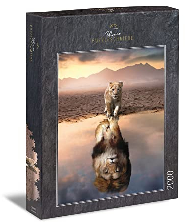 Ulmer Puzzleschmiede - Puzzle Spieglein, Spieglein“ - Visionäres 2000 Teile Puzzle mit kreativem Tier-Charakter - der kleine Löwe mit dem großen Selbstbewusstsein
