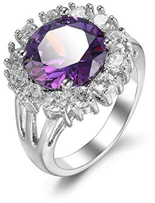 Banemi Engagement Ring Women, Modeschmuck Ringe Damen Versilberter Violett Zirkonia Runden Damen Partyschmuck Größe 62 (19.7)