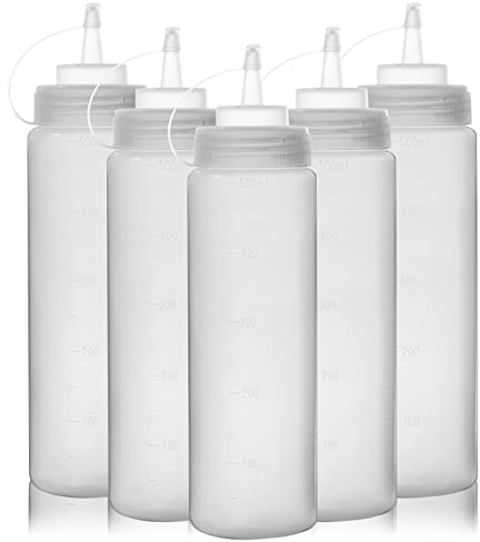 Happybase 16oz Bottiglia Squeeze di Plastica, 5pcs 500ml Bottiglia per Squeeze con Tappi - a Prova di Perdite e Senza BPA, per Ketchup, Senape, Mayo, Salse piccanti, Olio d'oliva