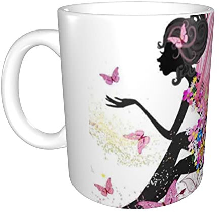 Flower Fairy Girl with Butterfly Coffee Mug Ceramic Tea Cup Travel Mug with Handle Office Home Mugs Funny Novelty Gift Idea for Cappuccino Latte