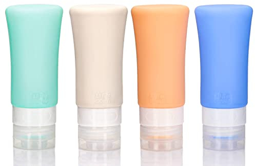 Uervoton Silicone Travel Bottle, BPA Free Leak Proof Refillable Squeezable Containers Set(90 ml) with Label and Transparent Carry Bag for Liquid Shampoos, Soap and Toiletries-4 Pack
