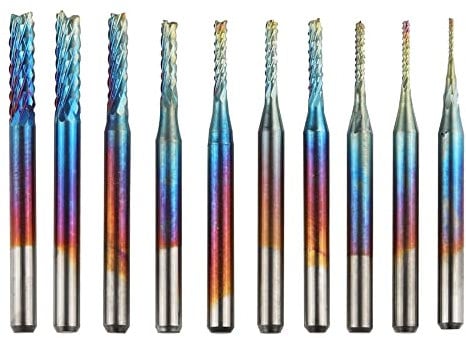 Bestgle 10 Pcs 1/8 Shank End Mill CNC Router Bits Blue Coating Titanium Carbide Engraving Milling Cutting Tool for Machine Wood Plastics PCB Engraving