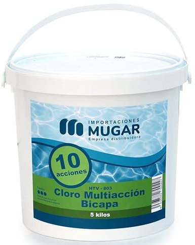 MUGAR- Cloro 10 Acciones Bicapa.- Productos de Limpieza y Mantenimiento de Piscinas- Envase de 5 Kilos.