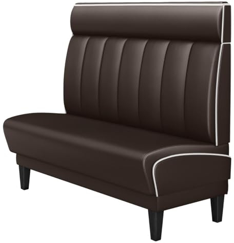 GGMMÖBEL Diner 1 | Dinerbank | B:H 160 x 123 cm | Gestreift | Braun | Leder | Keder: Weiß | Sitzhöhe: 48 cm