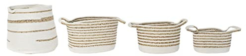 DKD Home Decor Körbchen-Set, Naturweiß, aus Baumwolle (36 x 36 x 34 cm)