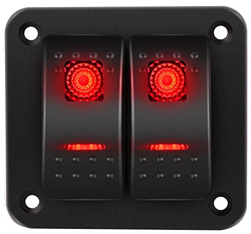 RUNCCI-YUN Panel de Interruptor Basculante de 2 Gang,Panel de interruptor de palanca de LED Rojo 12-24V,SPST Interruptor Coche para coche, caravana, camión, barco
