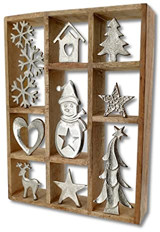 Mango-Holz und Metall Wandbild braun silber 31 x 40cm Dekofigur Wald-Deko Tisch Dekoration