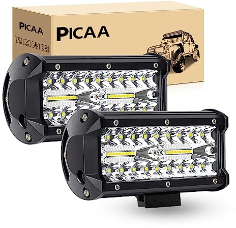 PICAA Arbeitsscheinwerfer 2X7 Zoll 120W Drei Reihen LED Lichtbalken 12V 24V Zusatzscheinwerfer Bar Spot Flutlicht Kombination für SUV Offroad ATV UTV Traktor 4x4 Auto