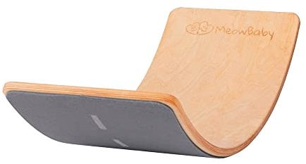 MEOWBABY Balance Board für Kinder - Kleinkind Wackelbrett mit Filz, 80x30cm Balancierbalken aus Holz, Natur - Filz Fahrbahn