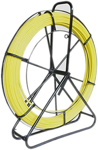KATSU Fiberglass Duct Rodder 8x150M with Steel Stand and Brake, Fiberglass Electric Cable Installation Tool, Electrician Pipeline Cable Running Threader Fish Tape Puller 312388