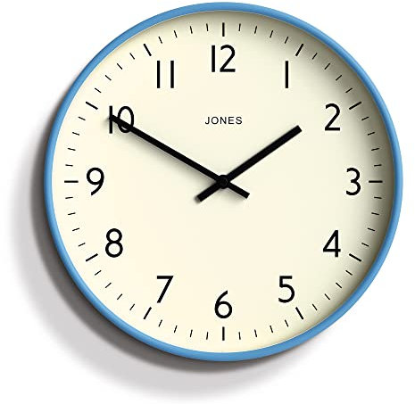 JONES CLOCKS® Studio wanduhr | Moderne runde Uhr | 30cm | Mittelblau | Leicht lesbare Zahlen | Vielseitiges Design für küche, Wohnzimmer oder büro