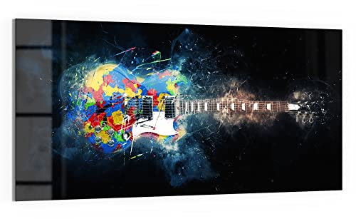 DEQORI Glasbild Echtglas | Motiv Zerspringende E-Gitarre | horizontal einteilig 100x50 cm | schöne Dekoration | Wandbild für Wohnzimmer, Schlafzimmer, Flur & Küche | moderne Wanddeko