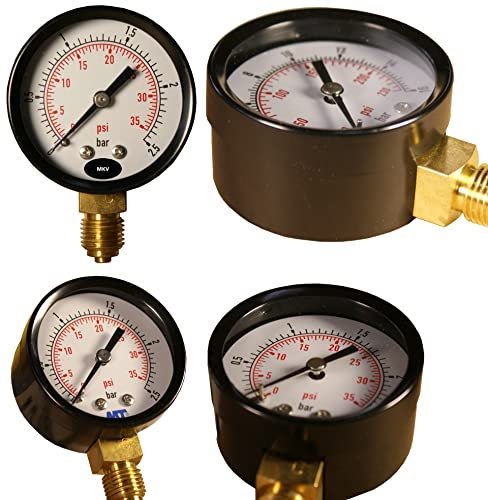 MKV Manometer 1/4 1/2 Anschluss unten druckluft wasser Manometer wahlweise bis 16 bar Heizung (1/4 0-4 bar)