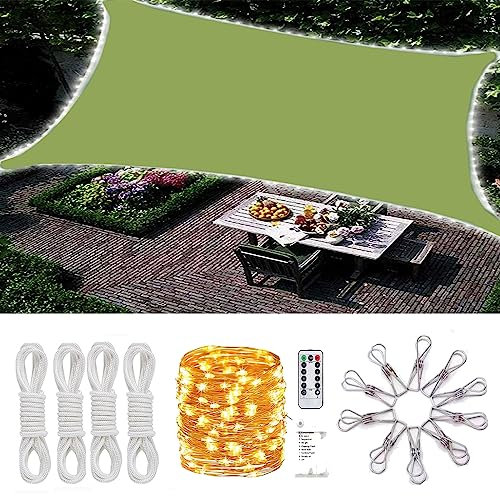 AdeptT Rechteckiges Sonnensegel mit LED-Leuchten, Robustes Sonnensegel für Garten, Terrasse, Markise, UV-Schutz, wasserdicht, Sonnenschutz, grün,2 * 2m