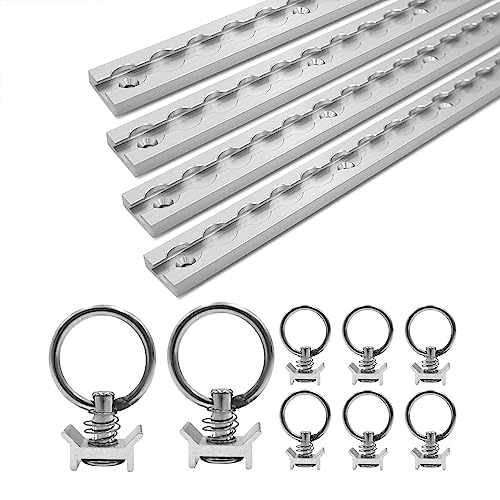LABT Aluminium Airlineschienen Set mit Fittingen. 4X 1m Schienen 8X Zurrösen Eckige Airlineschiene zur Ladungssicherung für Anhänger, LKW, Wohnmobile - eloxierte Zurrschiene (Set 10)