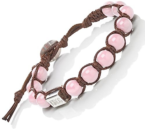 KIROS Bracciale Tibetano Buddista Shamballa Tamashi Unisex Uomo Donna realizzato con Pietre Naturali 8 mm, Filo Cerato Marrone, Artigianale Fatto a Mano regolabile 3 Misure.