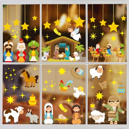 Pegatinas Navidad Ventanas Cristal 9 hojas Vinilos Navidad Grandes Rutilizables Blancas, Pegatinas Stickers Decoracion Navidad Escaparates Para Cristal (A)