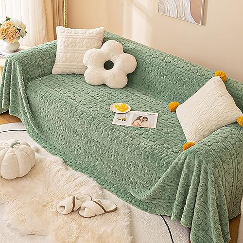 Mesnt Sofabezug Grün, Chenille Sofaüberwurf Decke Couch Einfarbig mit Blumenmuster, weich und plüschig, 180x150CM