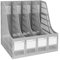 Elezeal Magazine File Holder, Sturdy HIPS Plastic 4 Vertical Book Organiser with Hollow Design, Durable A4 Desktop File Rack Document Storage Magazine Folder Holder for Office, School, and Home - Grey